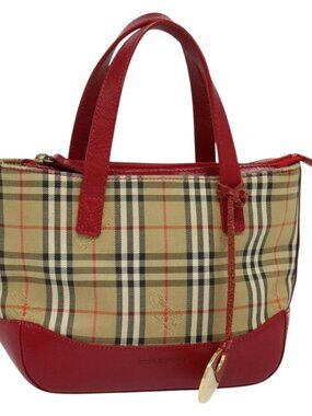 BURBERRY Nova Check Hand Bag Canvas Beige Gold Auth 124154